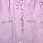STOXX THRIFT & VINTAGE lavender leather blazer with ruffle lapel detail and two-button front closure.