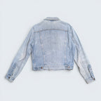 Back view of STOXX THRIFT & VINTAGE light wash GWG denim jacket with structured collar and buttoned cuffs.