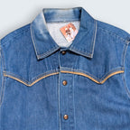 STOXX THRIFT & VINTAGE Rising Sun & Co. indigo denim jacket with western yoke and copper hardware.