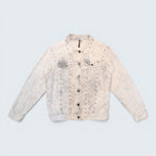 STOXX THRIFT & VINTAGE Natalia Paris acid wash denim jacket with silver stud embellishments and button-up front.