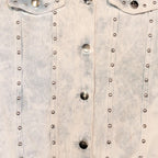 STOXX THRIFT & VINTAGE Natalia Paris light wash acid-wash denim jacket with silver metal stud detailing.