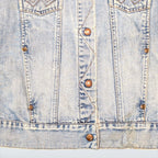 STOXX THRIFT & VINTAGE light wash Wrangler cropped denim jacket with copper buttons and classic stitching details.