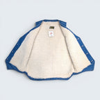 STOXX THRIFT & VINTAGE Wrangler denim vest with cream sherpa lining, size medium, open front view.