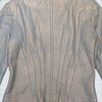 STOXX THRIFT & VINTAGE sky-blue Danier leather jacket featuring structured back paneling and feminine tailoring.