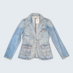 STOXX THRIFT & VINTAGE Together light wash denim blazer jacket with front pockets and button closure, size 6.