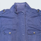 Kensie blue denim zip-up jacket with military-style epaulets and button-flap chest pockets from STOXX THRIFT & VINTAGE