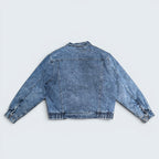 Back view of a vintage Levi's acid wash denim jacket from STOXX THRIFT & VINTAGE, featuring 100% cotton construction.