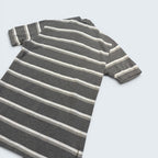 STOXX THRIFT & VINTAGE Polo by Ralph Lauren charcoal grey cotton piqué polo shirt with off-white horizontal stripes.