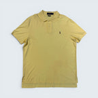 STOXX THRIFT & VINTAGE Polo Ralph Lauren pale yellow fine-knit cotton polo shirt with embroidered pony logo, size XL.
