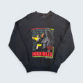 STOXX THRIFT & VINTAGE 1990 vintage black Fruit of the Loom WWF Hulk Hogan crewneck sweatshirt with neon graphic.