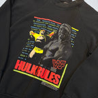 STOXX THRIFT & VINTAGE 1990 WWF Hulk Hogan crewneck sweatshirt in black with neon graphic and raglan sleeves.